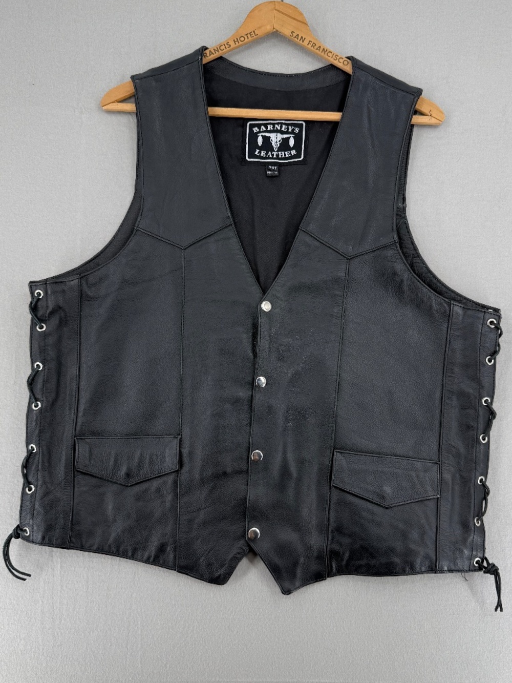 Barney's Leather Vintage Black Leather Biker Vest Bikercore 50T Big And Tall XL